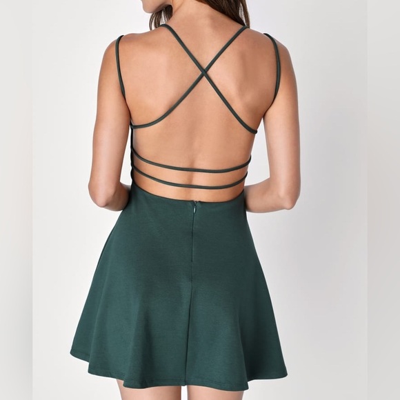 Lulus Green A Line Mini Backless Prom Event Hoco Skater Dress Size Small - Picture 2 of 15